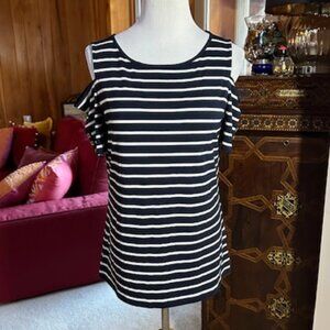 NWT - Tommy Hilfiger Black or Dark Navy White nautical Cold Shoulder Top - S